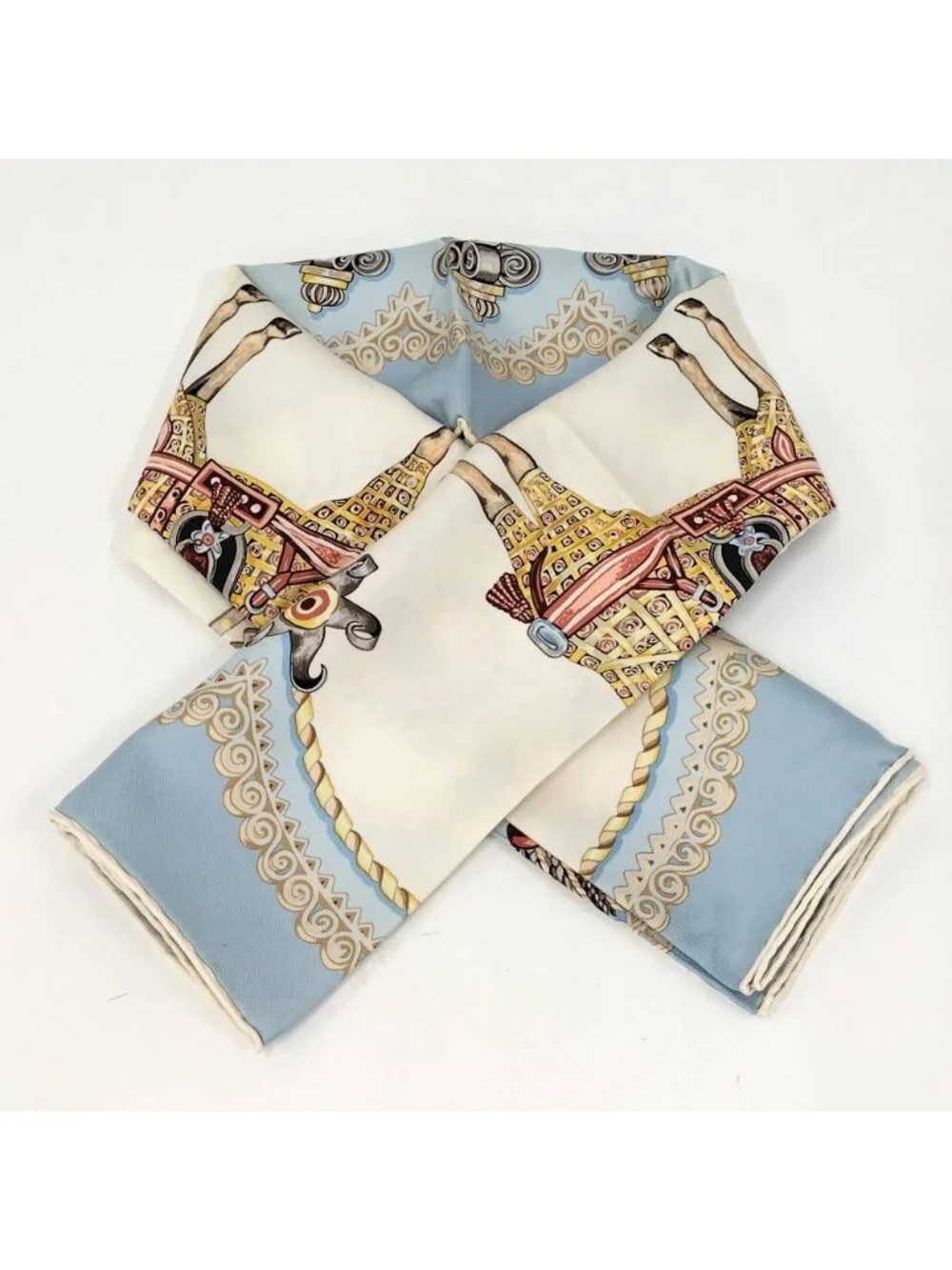 Hermes Carre 90 Scarf Paprol Carriage and Nobility Silk 100% Light Blue